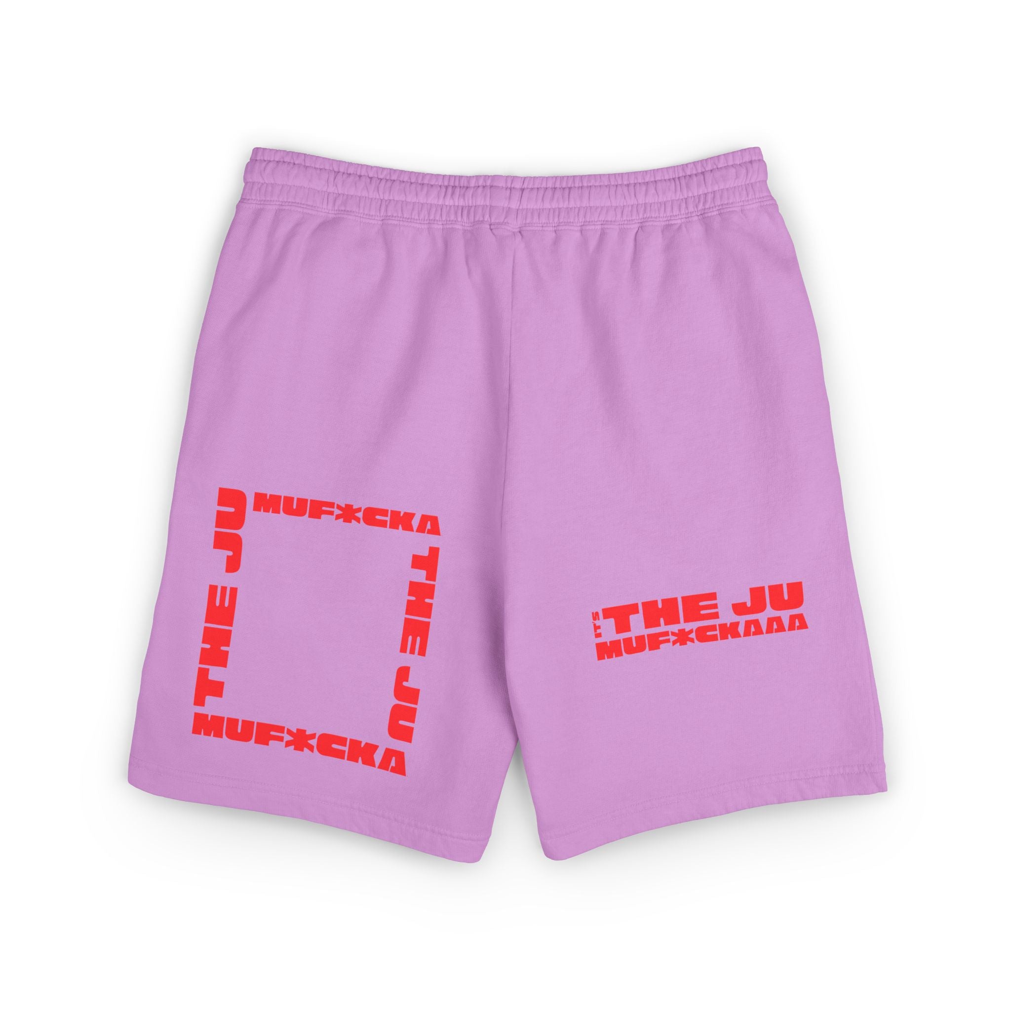 Graphic Fleece Sweat Shorts — 'THE JU' Bold Red Text Design