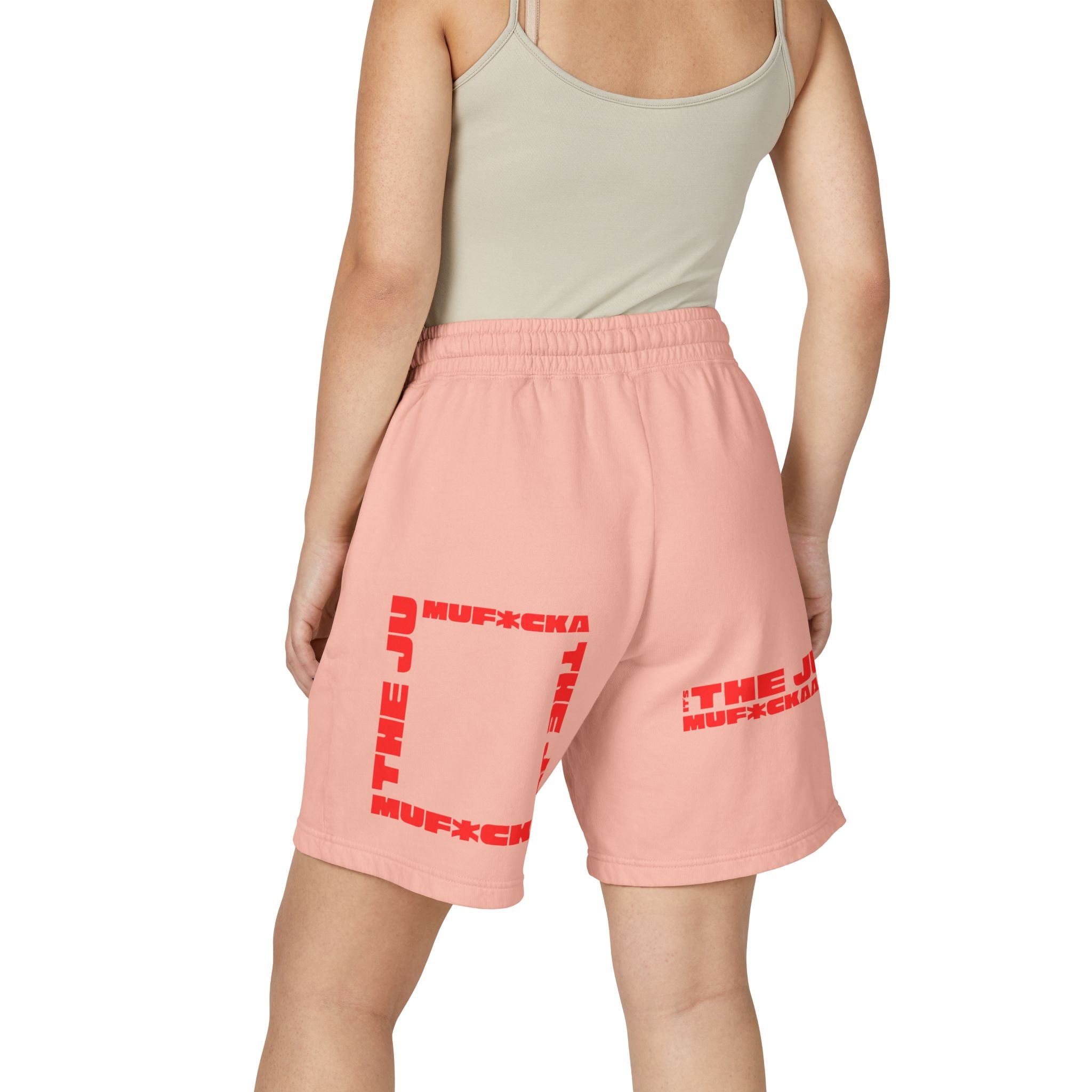 Graphic Fleece Sweat Shorts — 'THE JU' Bold Red Text Design