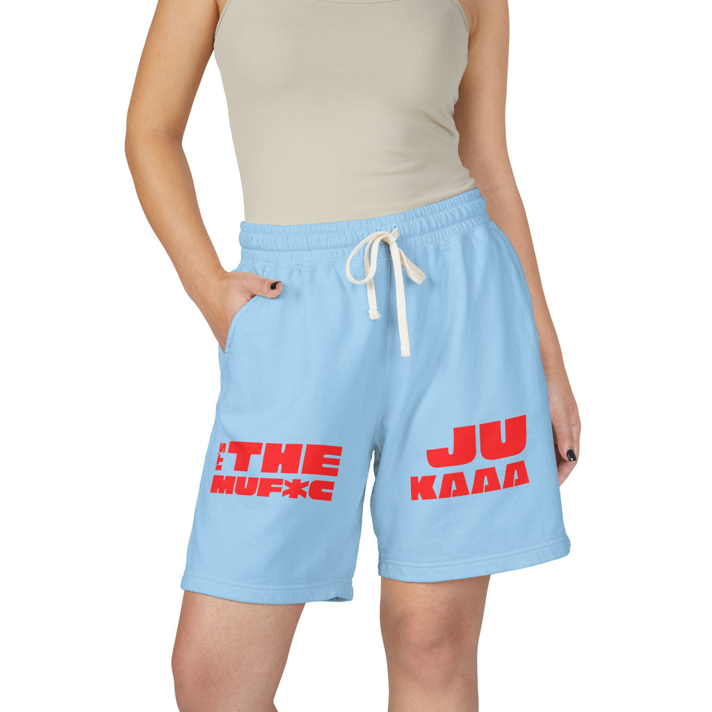 Graphic Fleece Sweat Shorts — 'THE JU' Bold Red Text Design