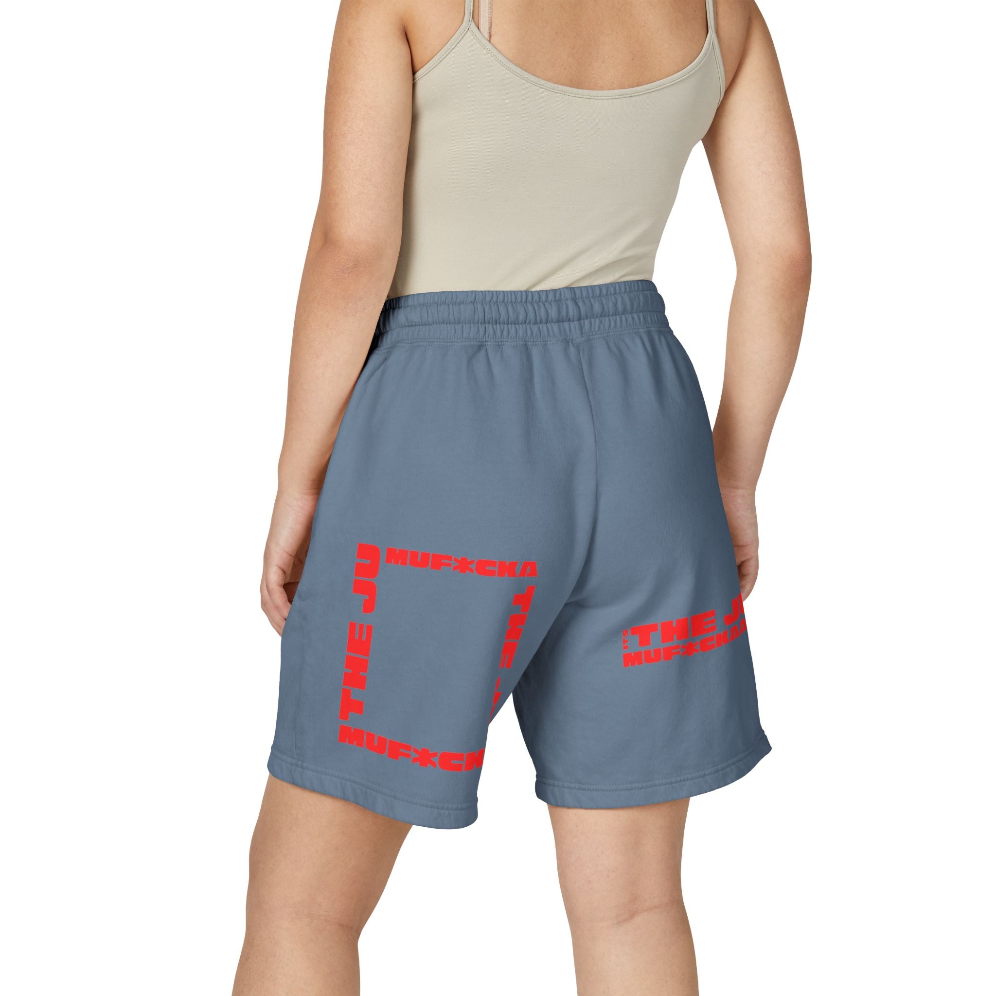 Graphic Fleece Sweat Shorts — 'THE JU' Bold Red Text Design