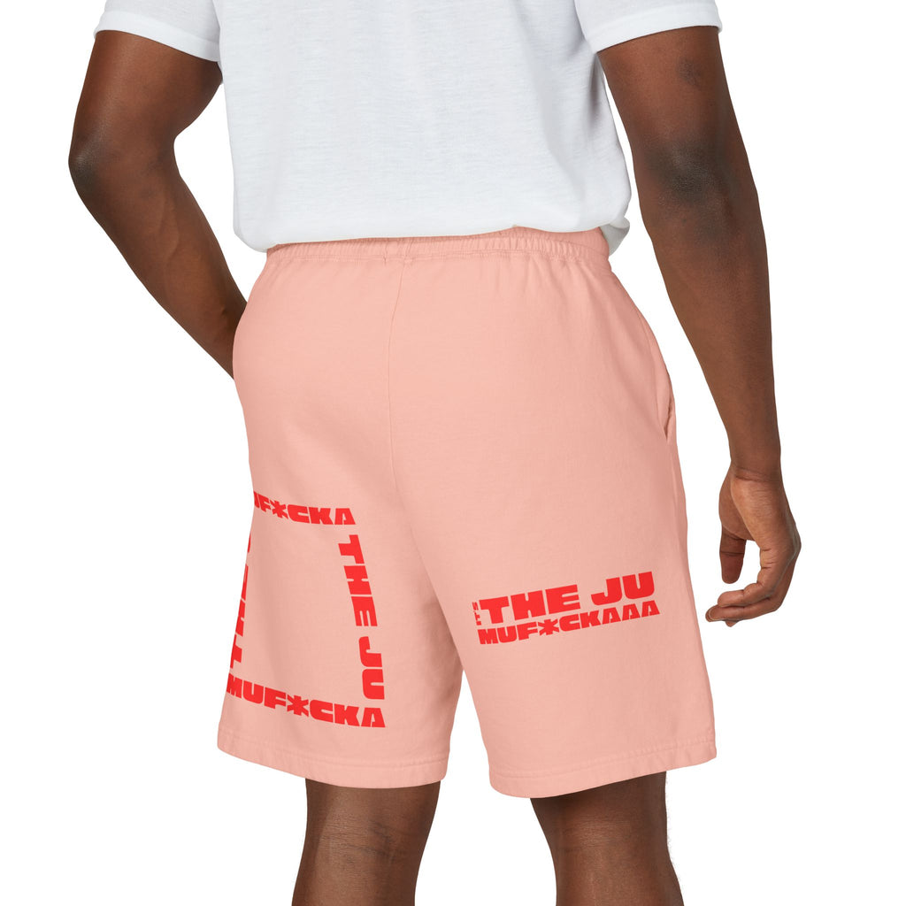 Graphic Fleece Sweat Shorts — 'THE JU' Bold Red Text Design