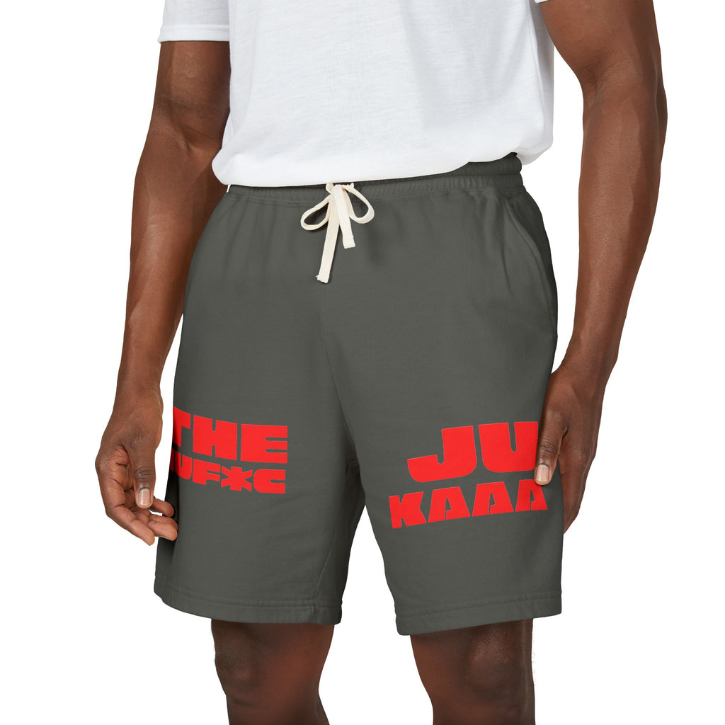 Graphic Fleece Sweat Shorts — 'THE JU' Bold Red Text Design