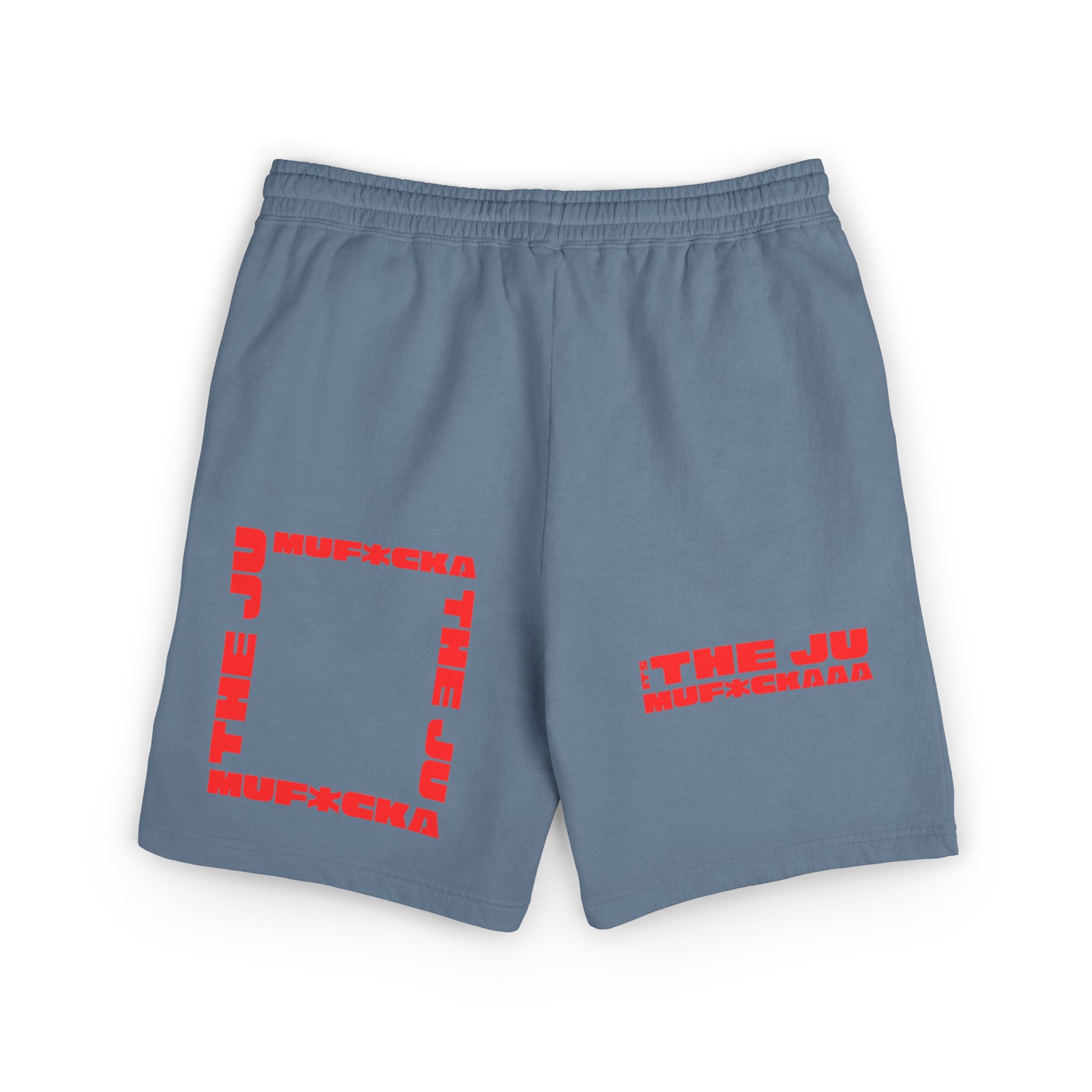 Graphic Fleece Sweat Shorts — 'THE JU' Bold Red Text Design