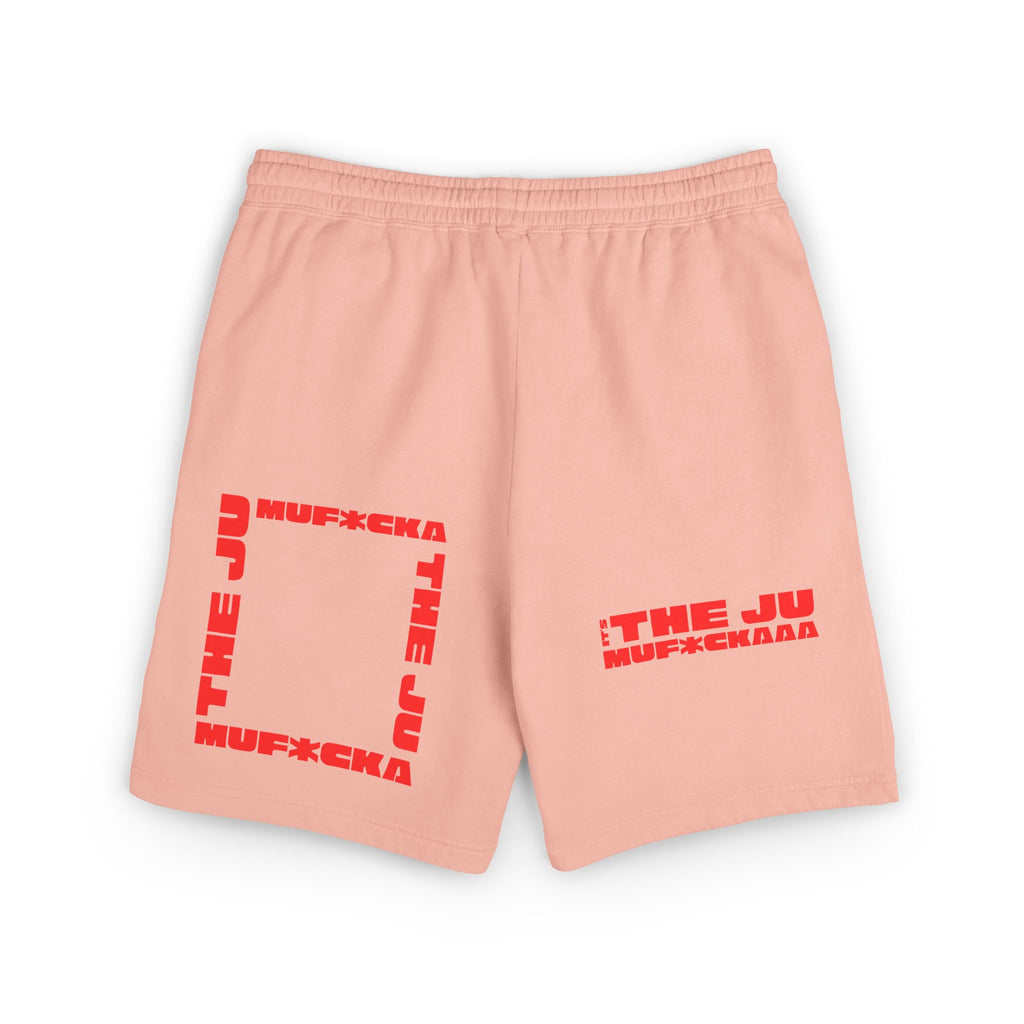 Graphic Fleece Sweat Shorts — 'THE JU' Bold Red Text Design