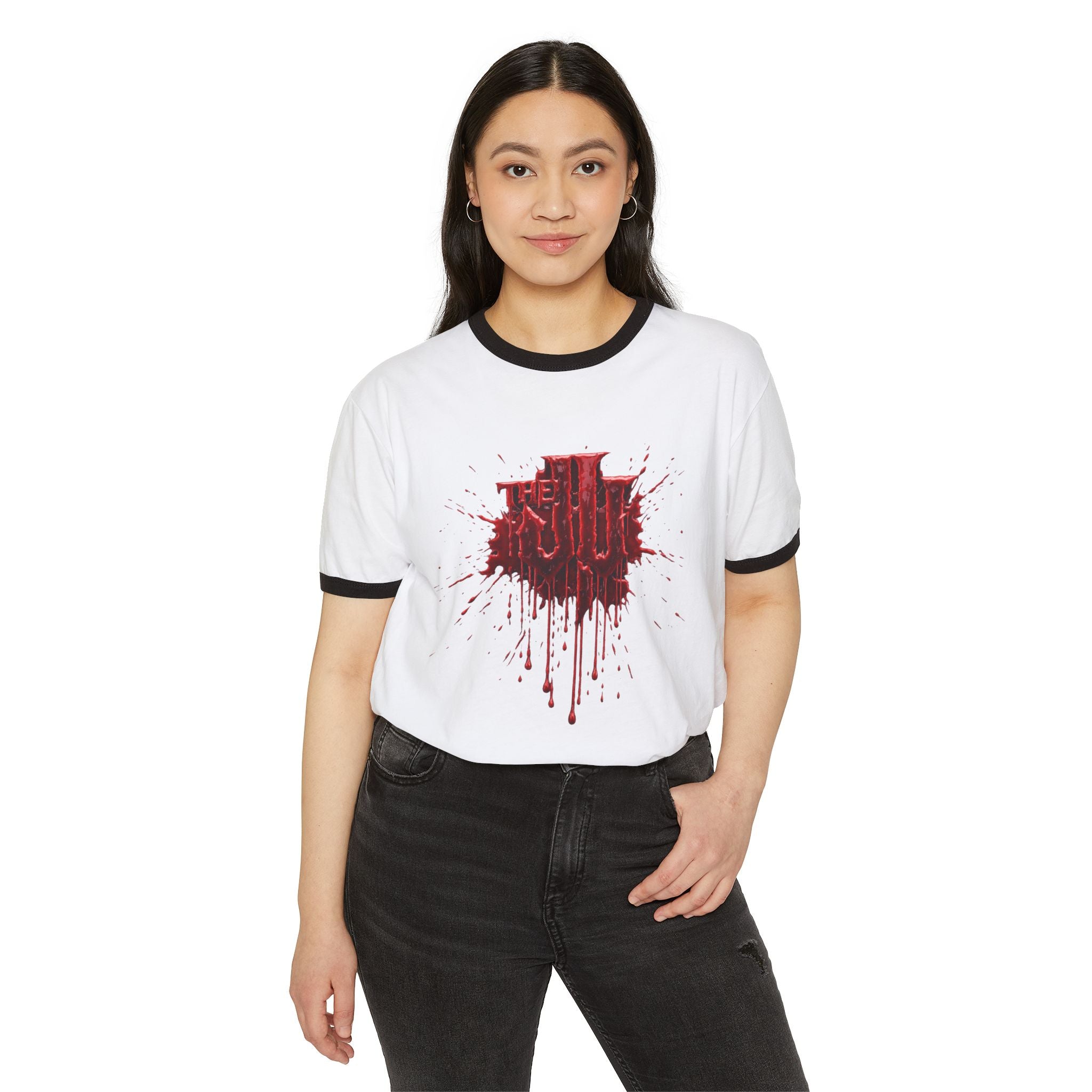 Horror Splatter Ringer T‑Shirt — 'The Void' Blood Drip Graphic