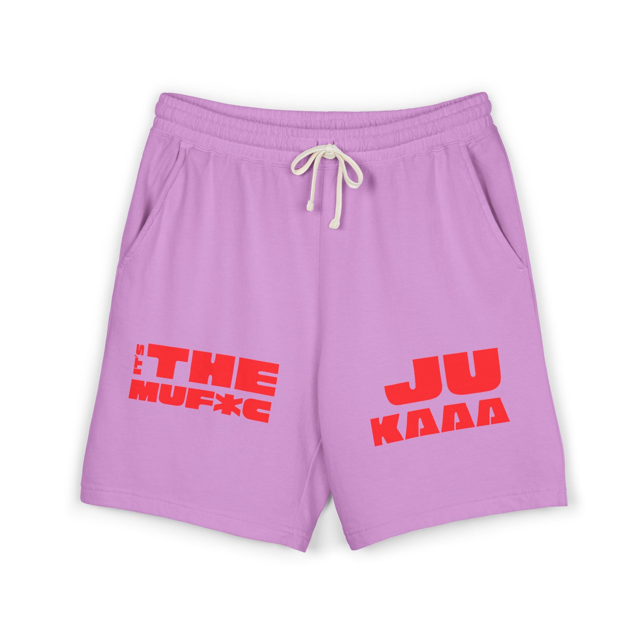 Graphic Fleece Sweat Shorts — 'THE JU' Bold Red Text Design