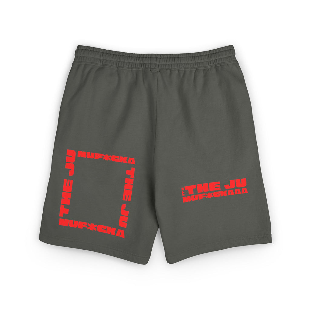 Graphic Fleece Sweat Shorts — 'THE JU' Bold Red Text Design