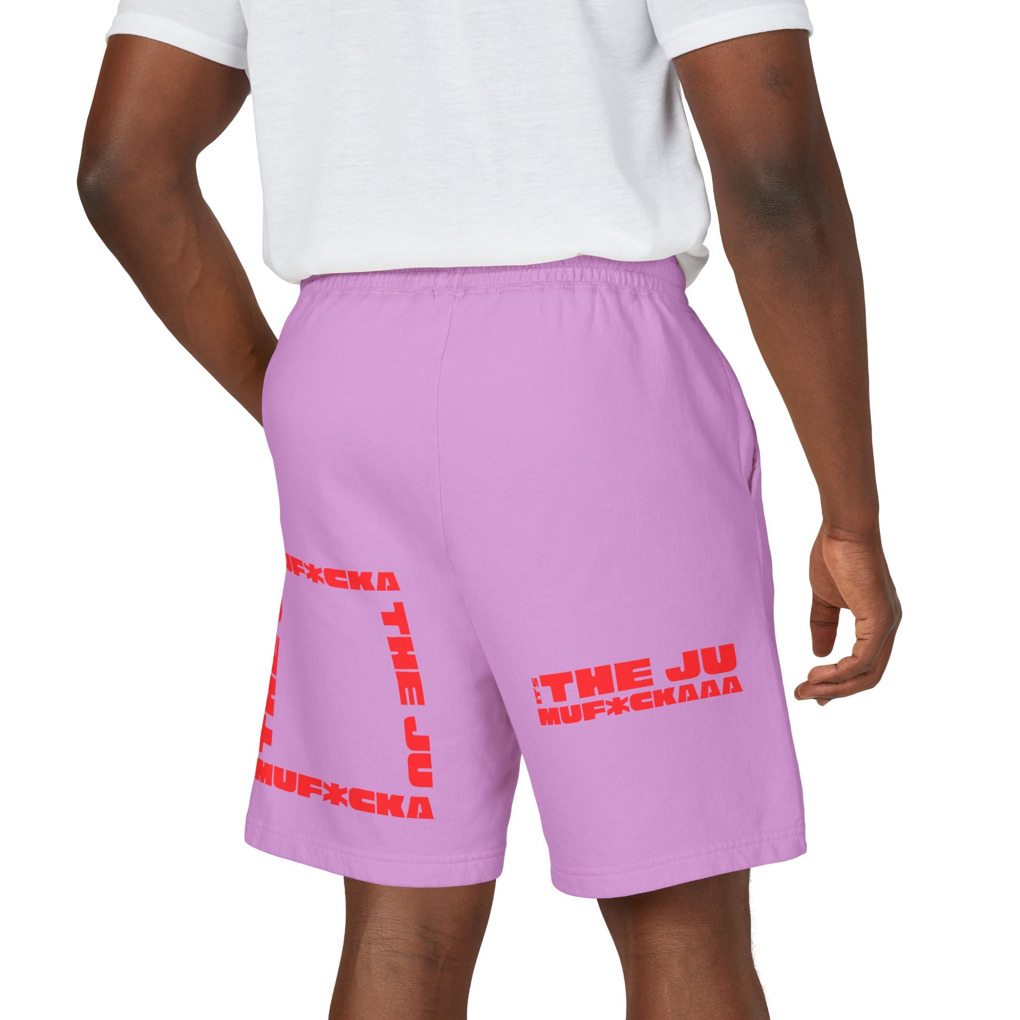 Graphic Fleece Sweat Shorts — 'THE JU' Bold Red Text Design