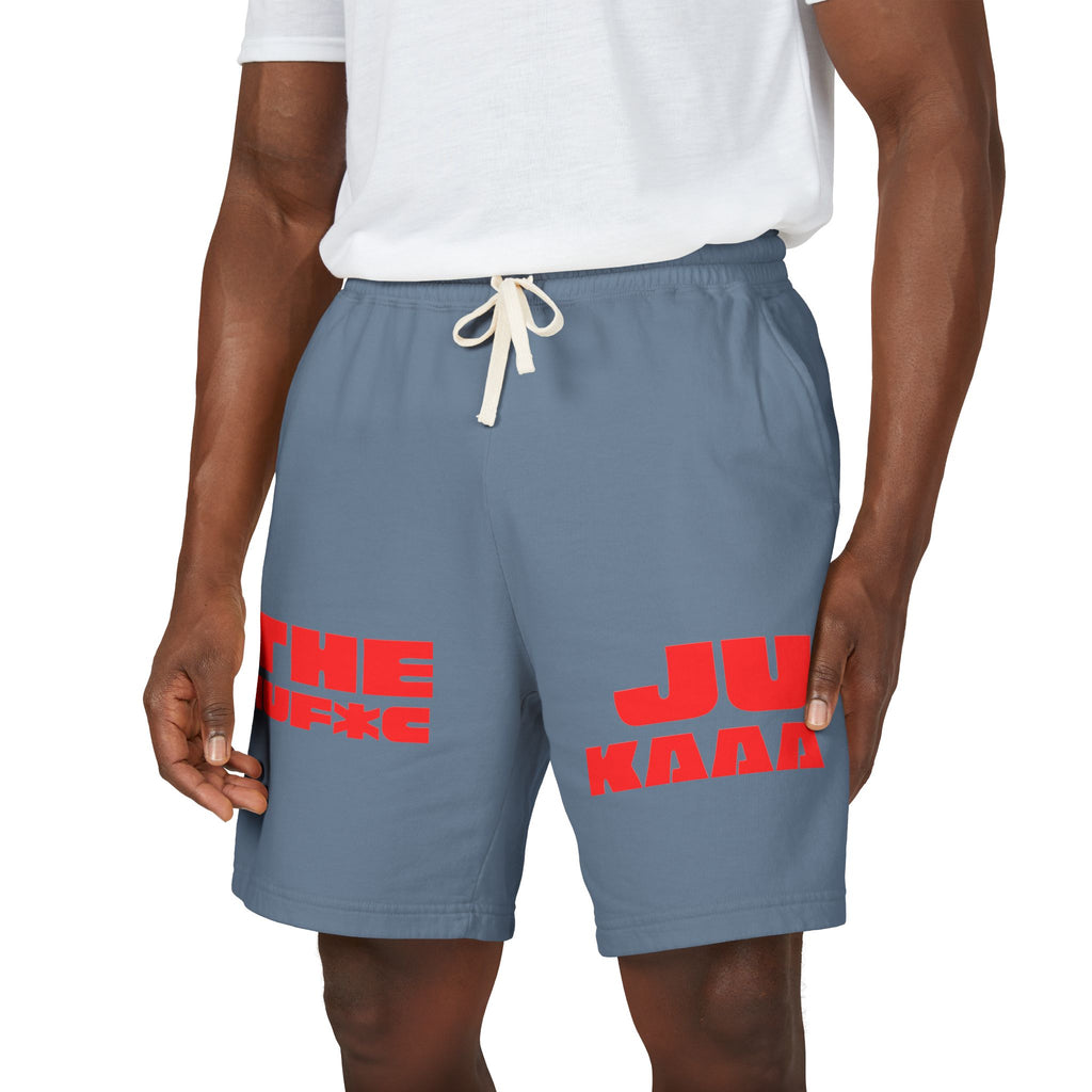 Graphic Fleece Sweat Shorts — 'THE JU' Bold Red Text Design