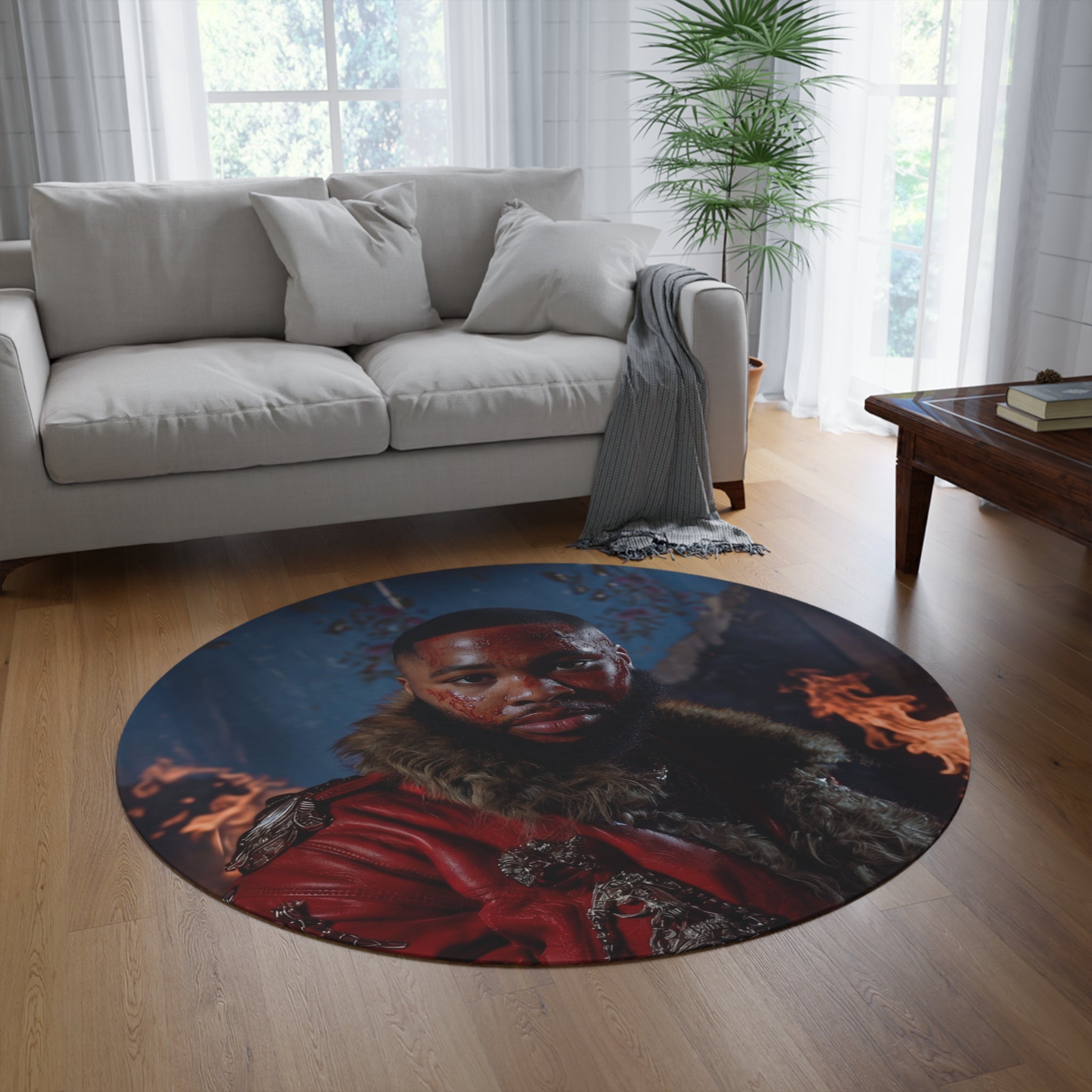 Round Decorative Rug — Regal Portrait Design
