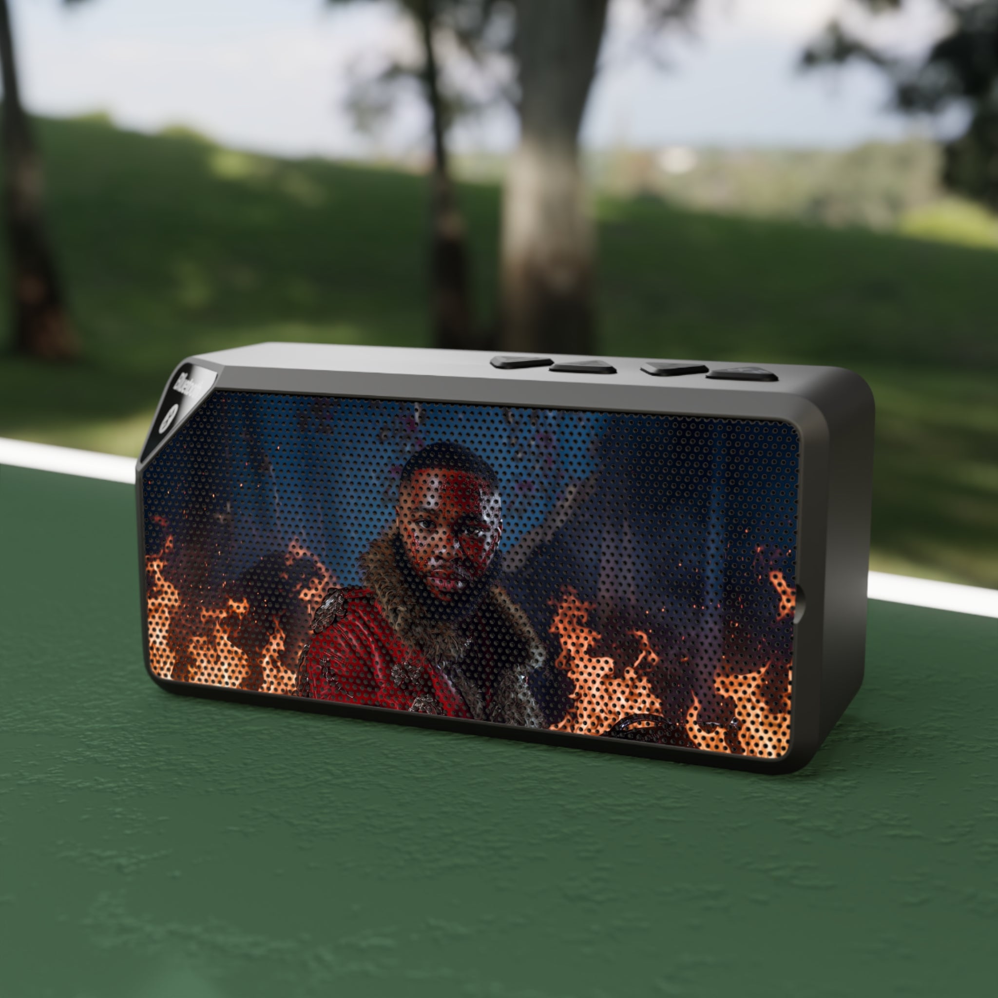 Portable "JULIUS" Bluetooth Speaker — Custom Fiery Portrait Grill Design