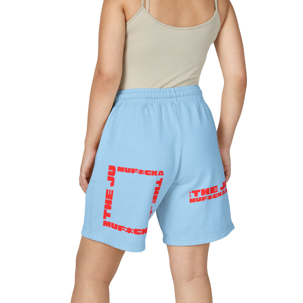 Graphic Fleece Sweat Shorts — 'THE JU' Bold Red Text Design