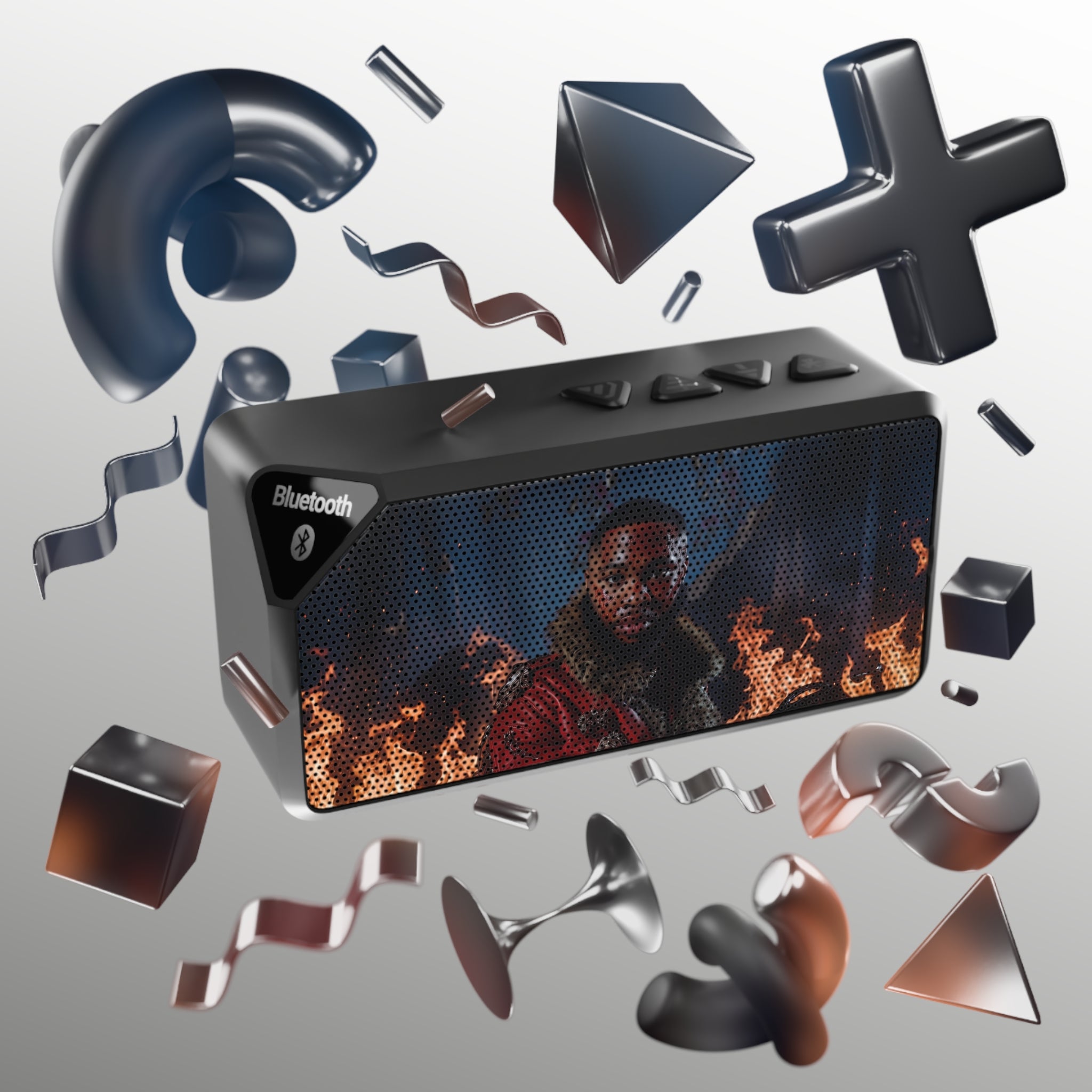 Portable "JULIUS" Bluetooth Speaker — Custom Fiery Portrait Grill Design