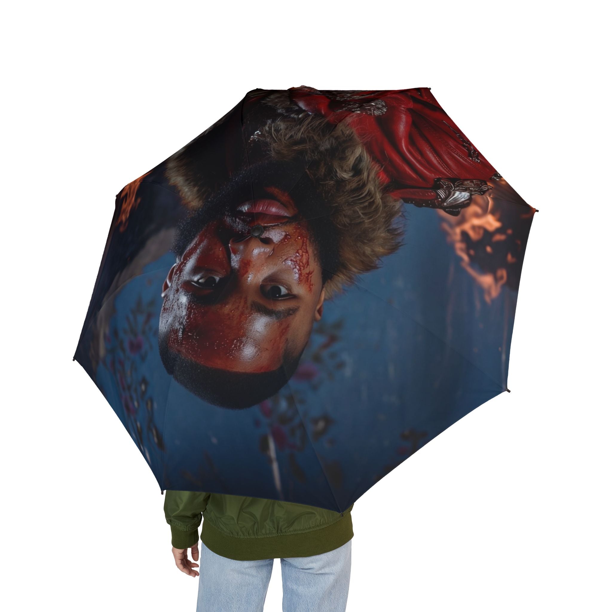 Foldable Umbrella with Dramatic Portrait Print — Compact Rain Shield for Urban Style