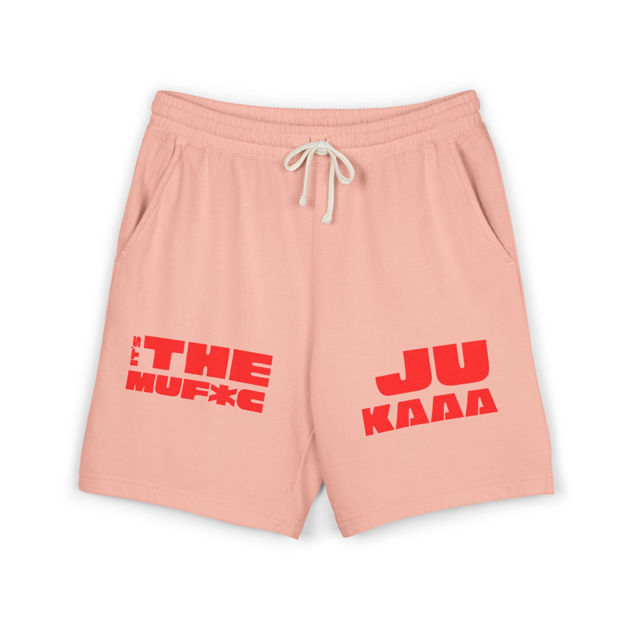 Graphic Fleece Sweat Shorts — 'THE JU' Bold Red Text Design