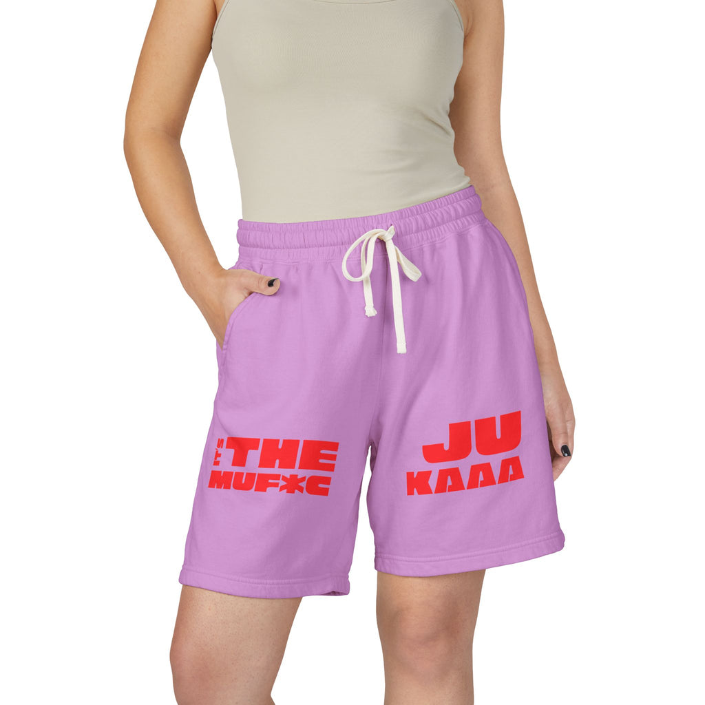 Graphic Fleece Sweat Shorts — 'THE JU' Bold Red Text Design