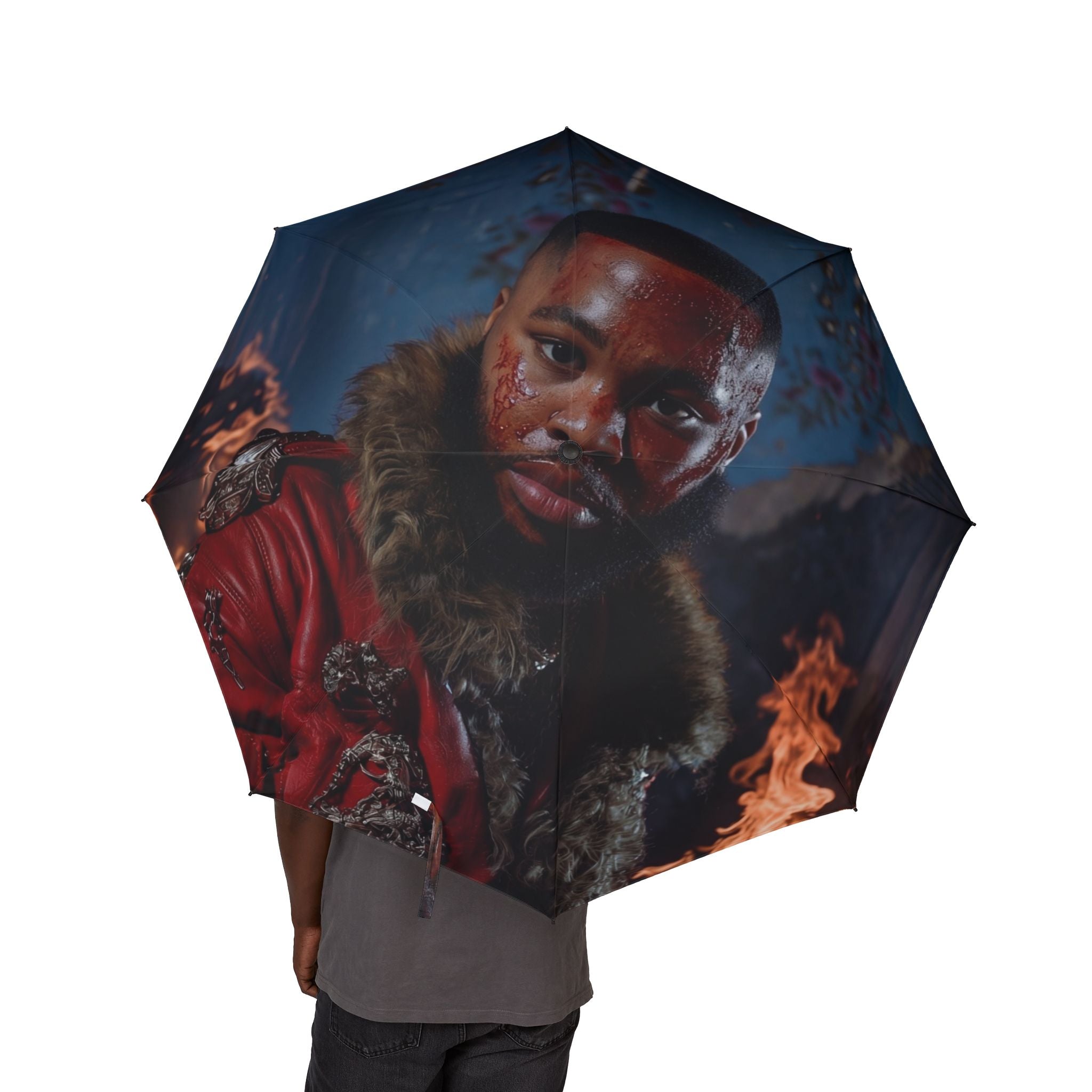 Foldable Umbrella with Dramatic Portrait Print — Compact Rain Shield for Urban Style