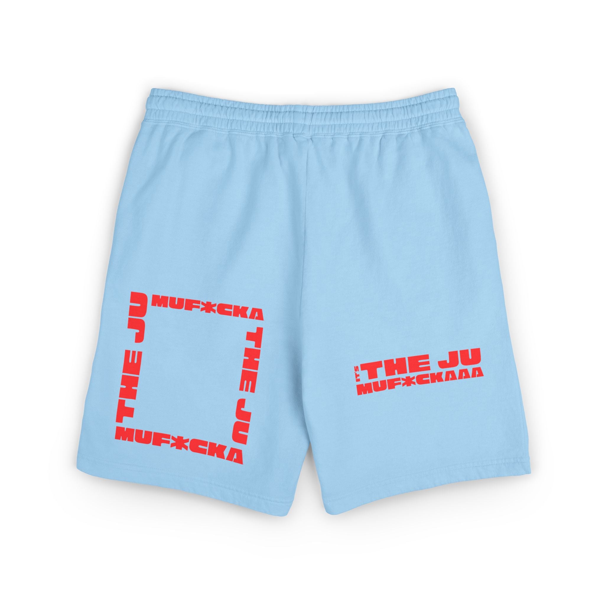 Graphic Fleece Sweat Shorts — 'THE JU' Bold Red Text Design