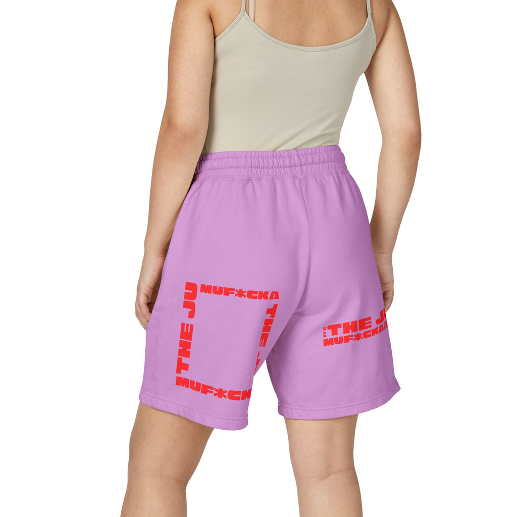 Graphic Fleece Sweat Shorts — 'THE JU' Bold Red Text Design