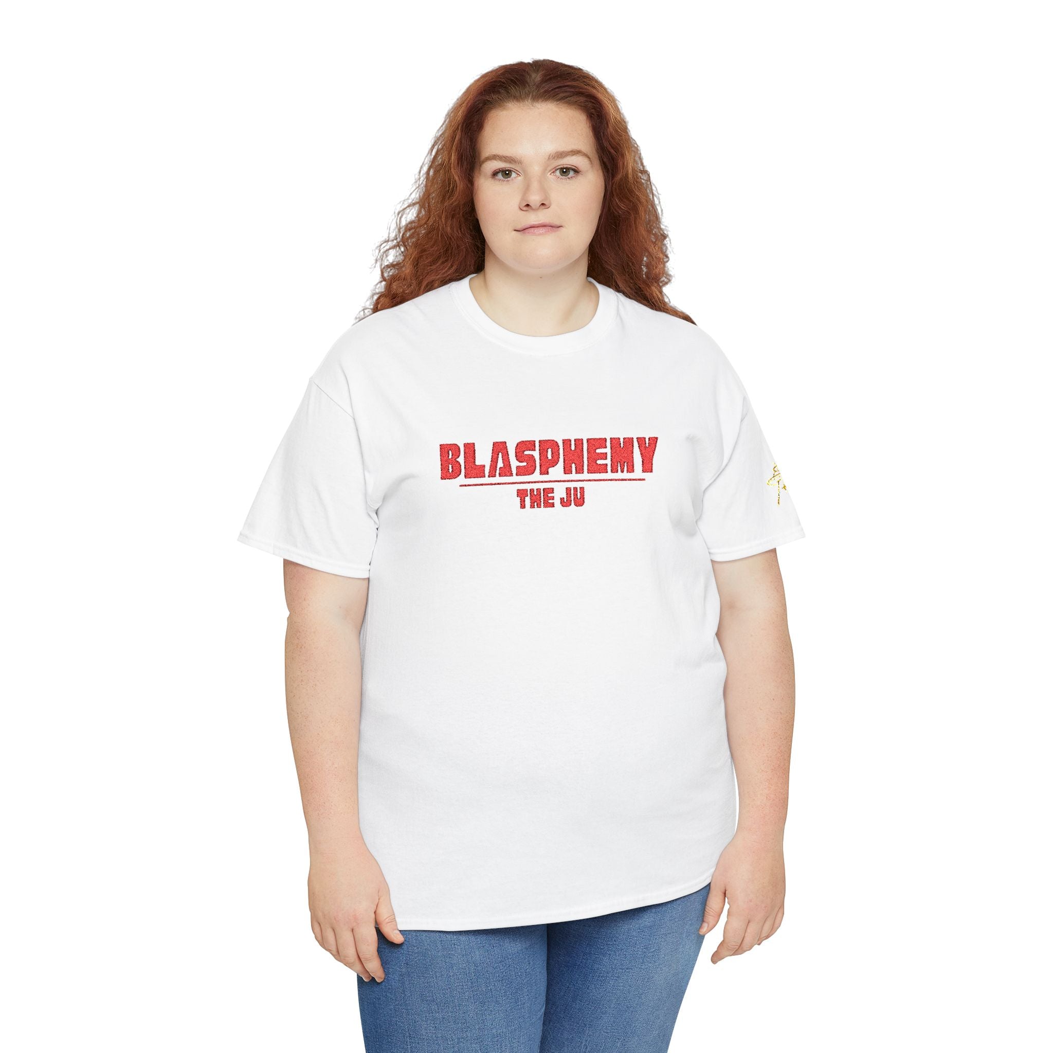 Blasphemy Tee — 'THE JU' Retro Red Graphic Cotton Shirt