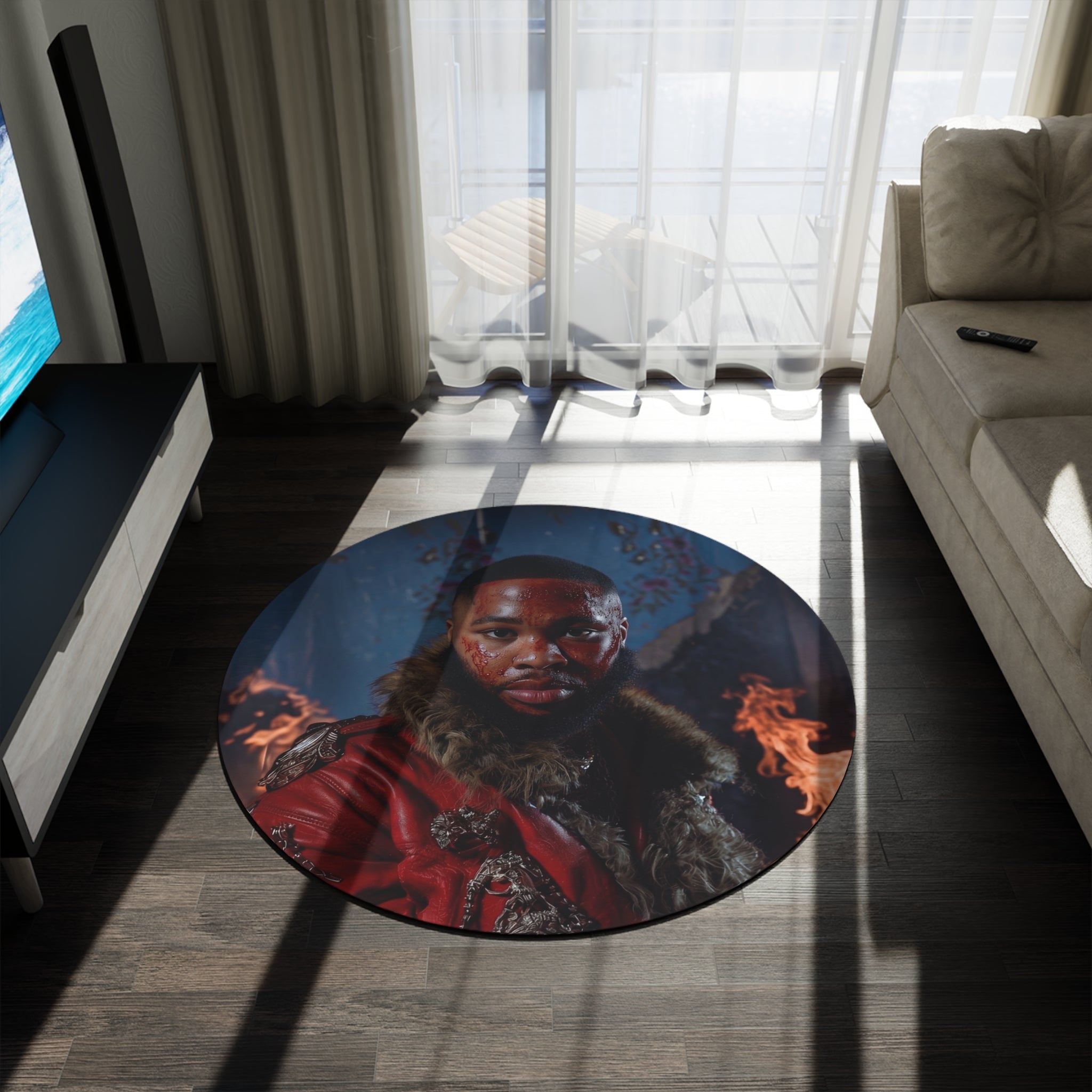 Round Decorative Rug — Regal Portrait Design